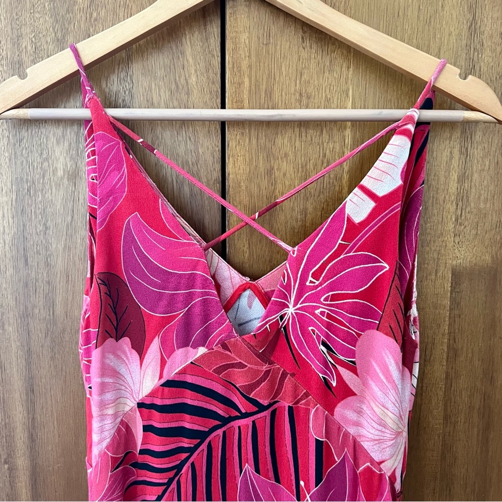 LAST CHANCE ‼️ Farm Rio Philipa Maxi Dress Red Tropical Floral Palm Leaf Boho - Picture 9 of 13